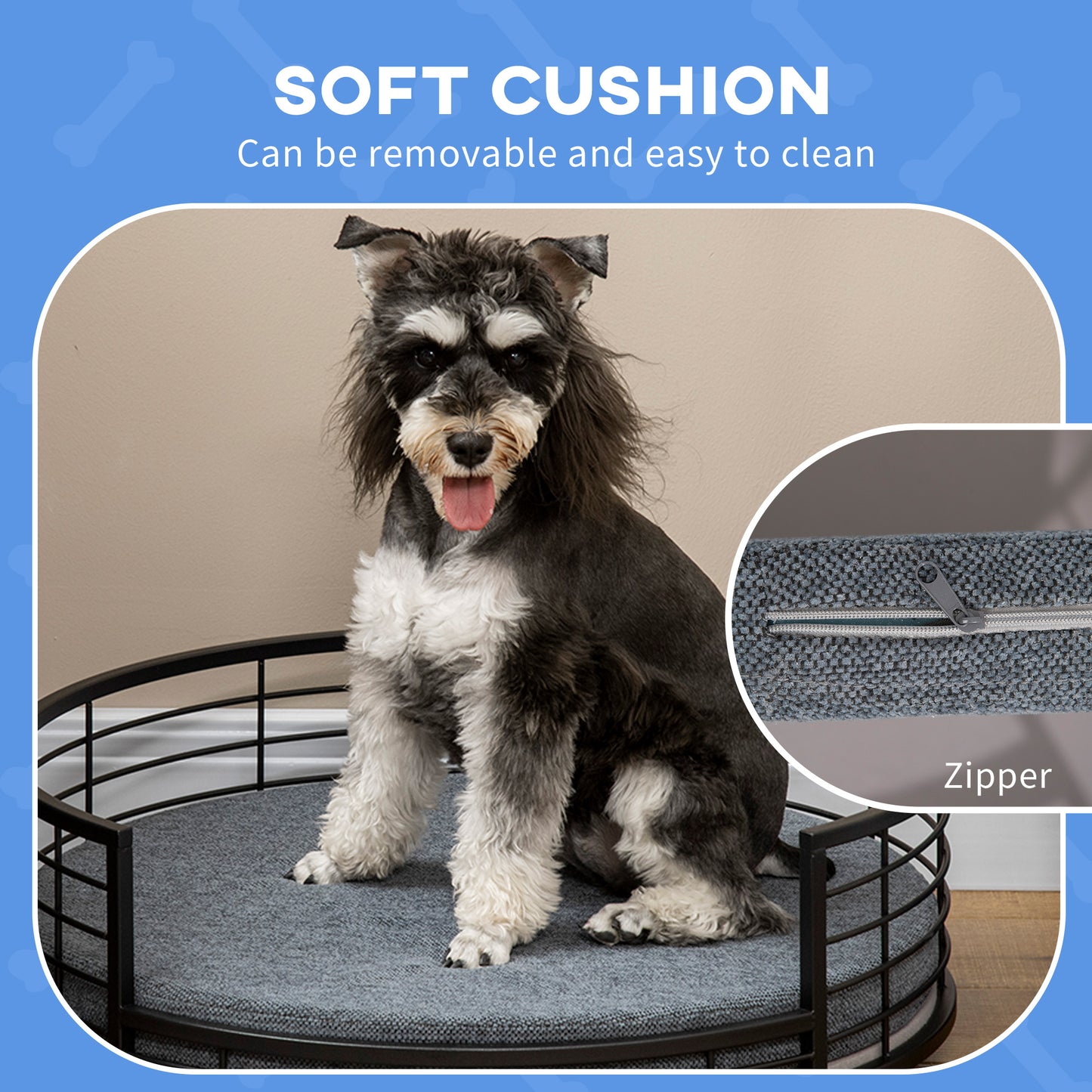 PawHut Raised Dog Bed with Soft Cushion, Modern Style Pet Sofa Bed Steel Frame, with Removable Cover, for Small Sized Dogs, Dia. 60 x 20 cm, Black