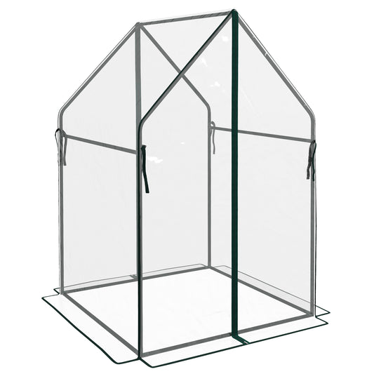 Outsunny Mini Greenhouse Garden Tomato Growhouse with 2 Zipped Doors Portable Indoor Outdoor Green House 90 x 90 x 145cm Clear