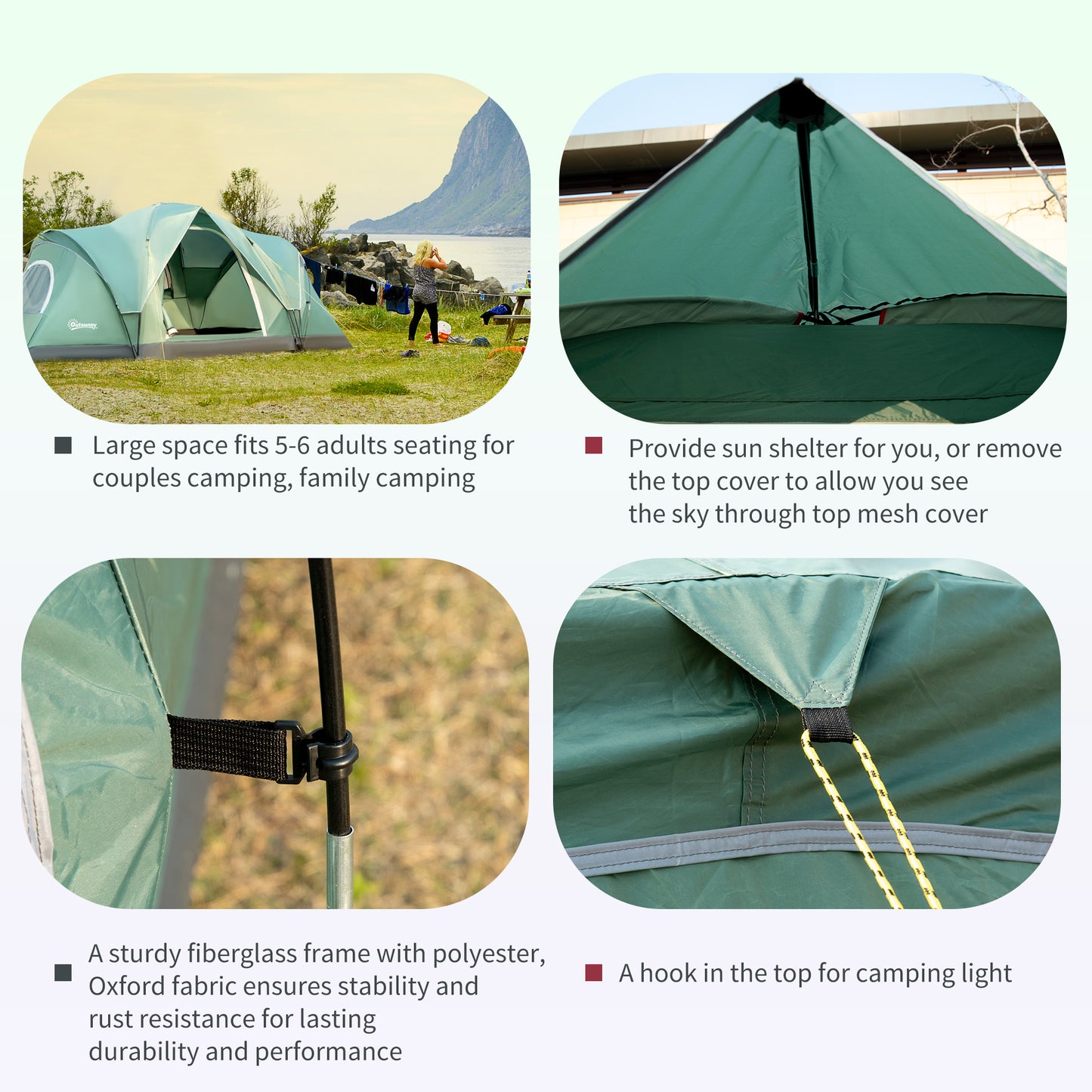 Outsunny 5-6 Man Dome Camping Tent Hiking Shelter UV Protection 3000mm Water Resistant Tunnel Tent - Dark Green