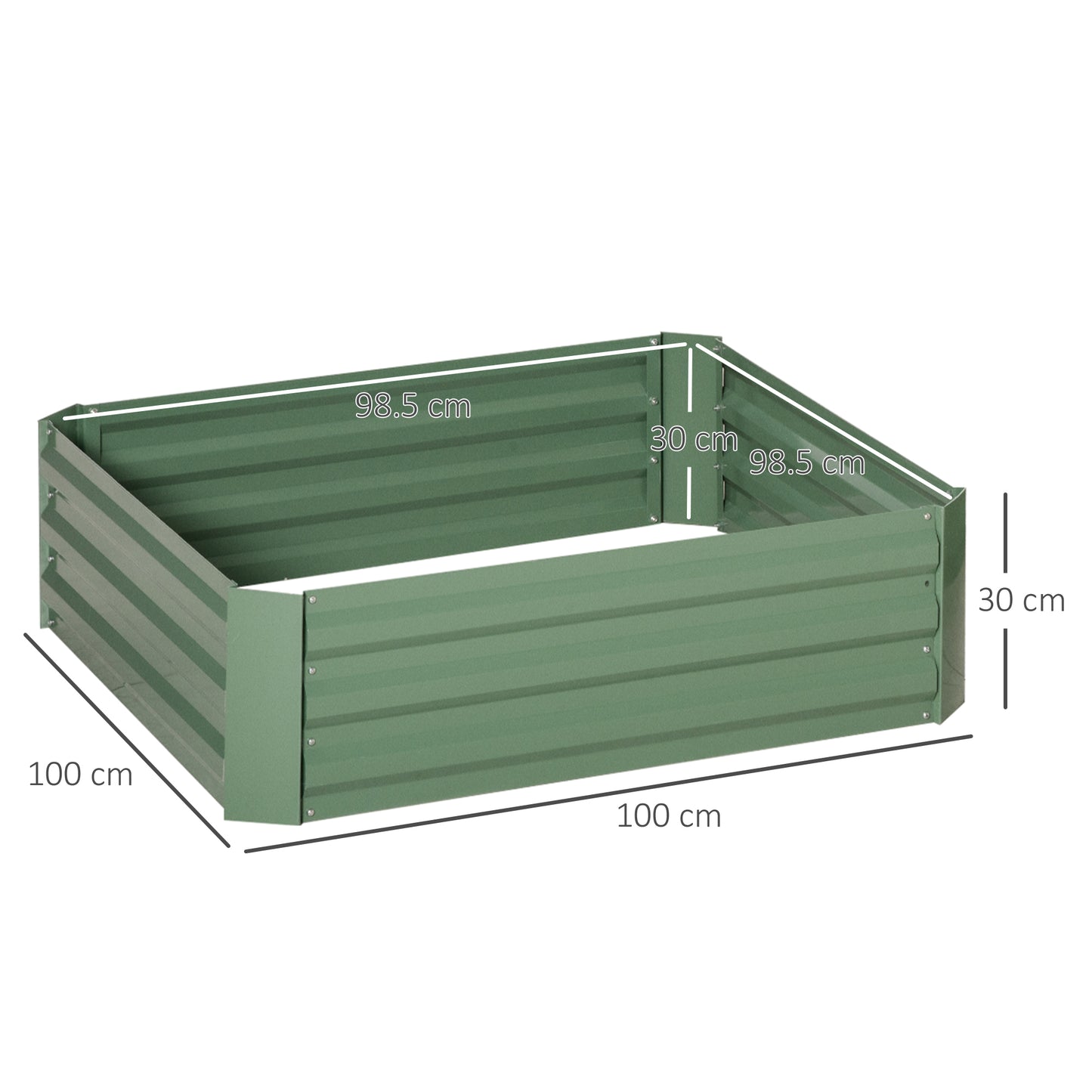 Outsunny Set of 2 291L Raised Garden Bed Elevated Galvanised Planter Box for Flowers Herbs 100x100x30cm Green