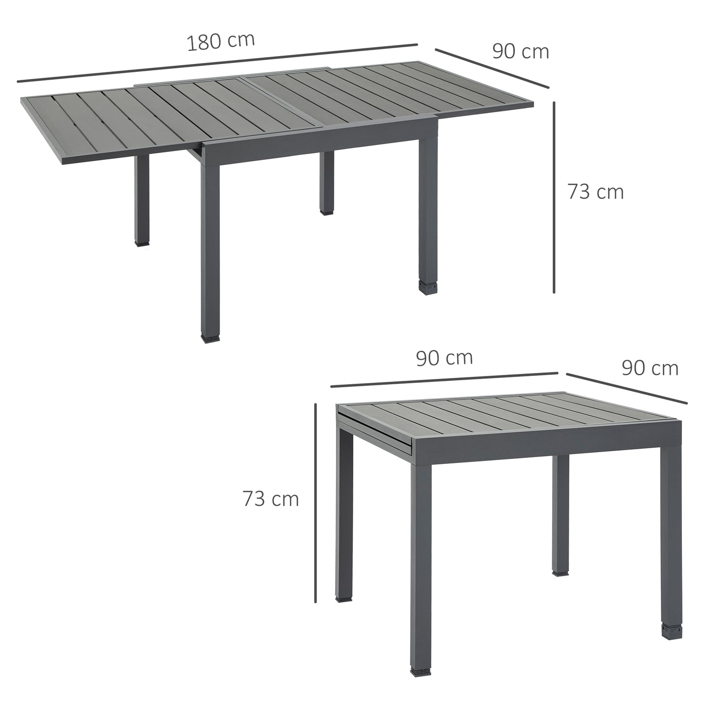 Outsunny Expandable Dining Table Metal Outdoor Slat Table for 4-6 Person Rectangular Lawn Garden Bistro Patio Table with Aluminum Frame, Grey