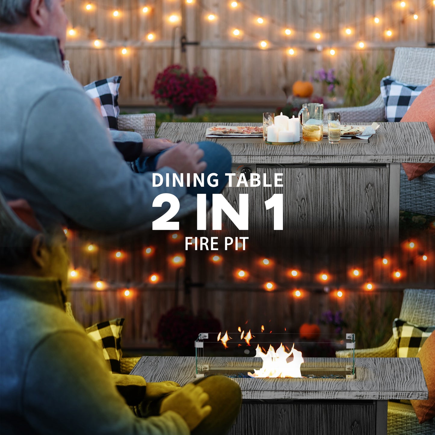 Outsunny 50,000 BTU Gas Fire Pit Table with Cover, Glass Screen and Glass Beads, Grey