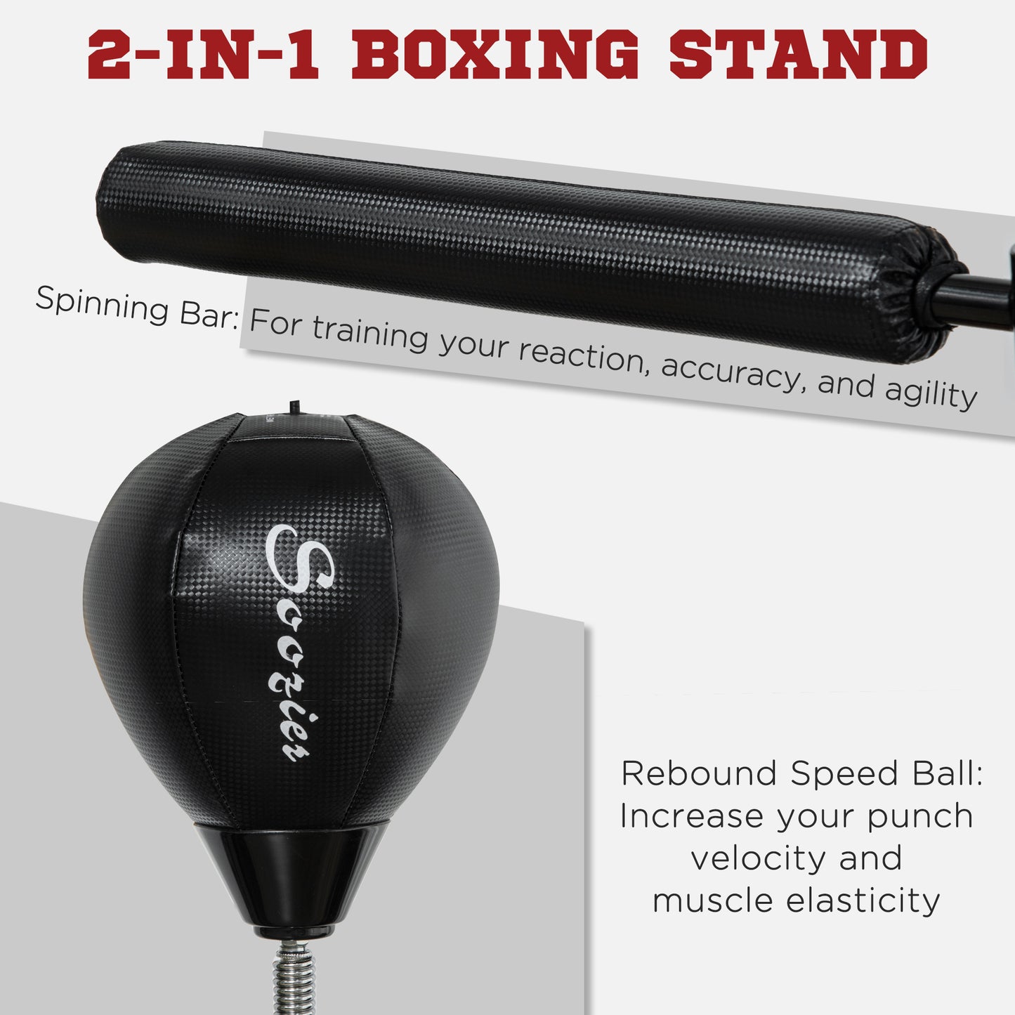 SPORTNOW Adjustable Speed Bag, Boxing Bag, with Stand, Reflex Bar, Punching Pad - Black