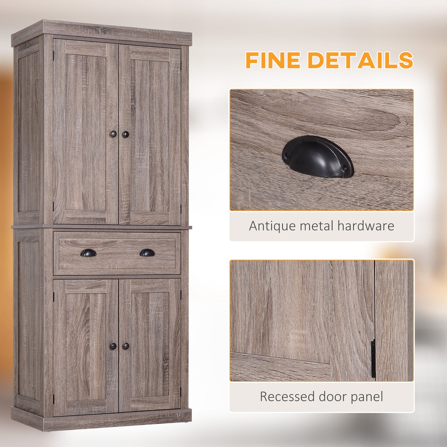 HOMCOM MDF Freestanding Kitchen Pantry Cabinet Wood Tone