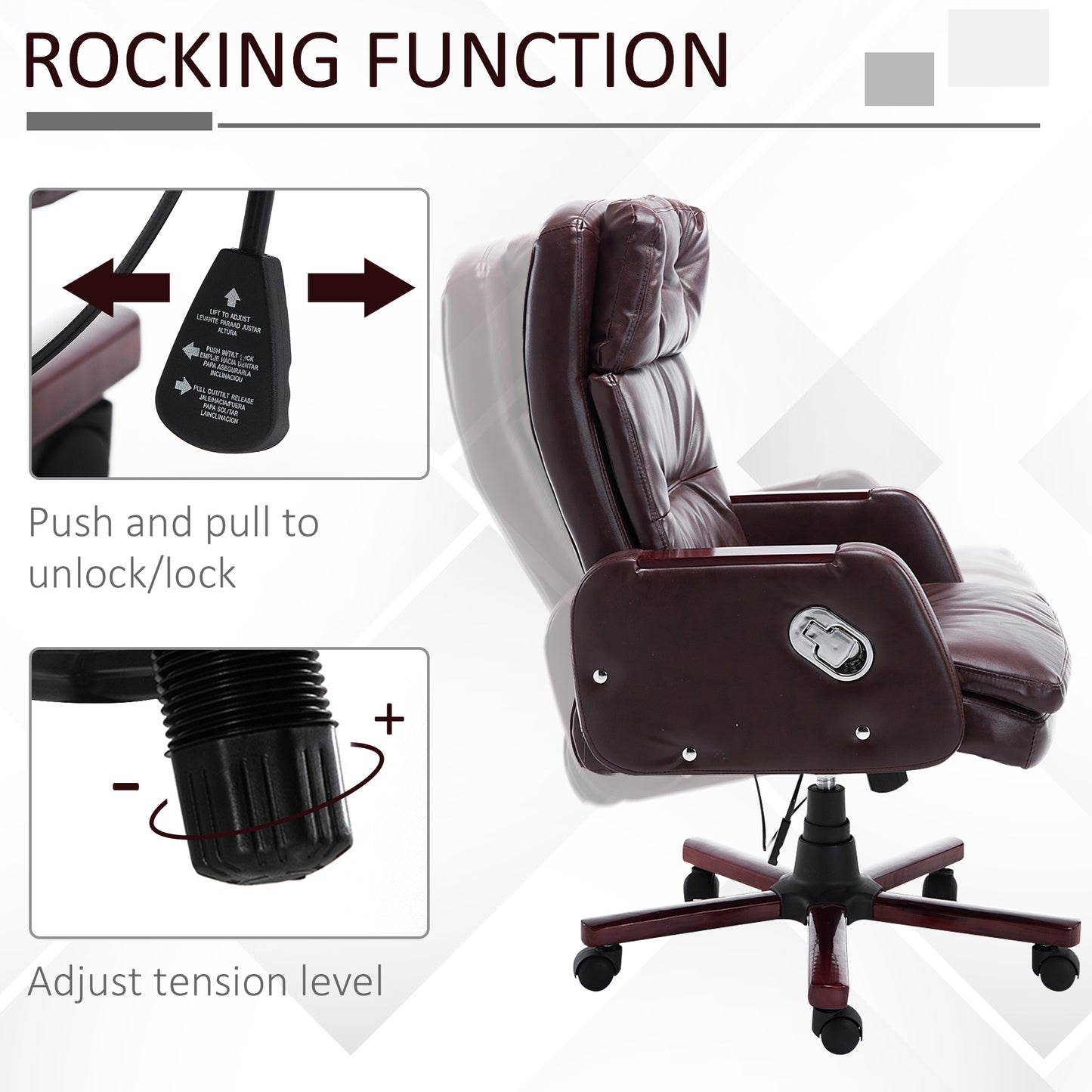 HOMCOM PU Leather Height Adjustable Office Chair Luxury Executive Swivel Armrest 360 Degree Ergonomic Recliner-Brown