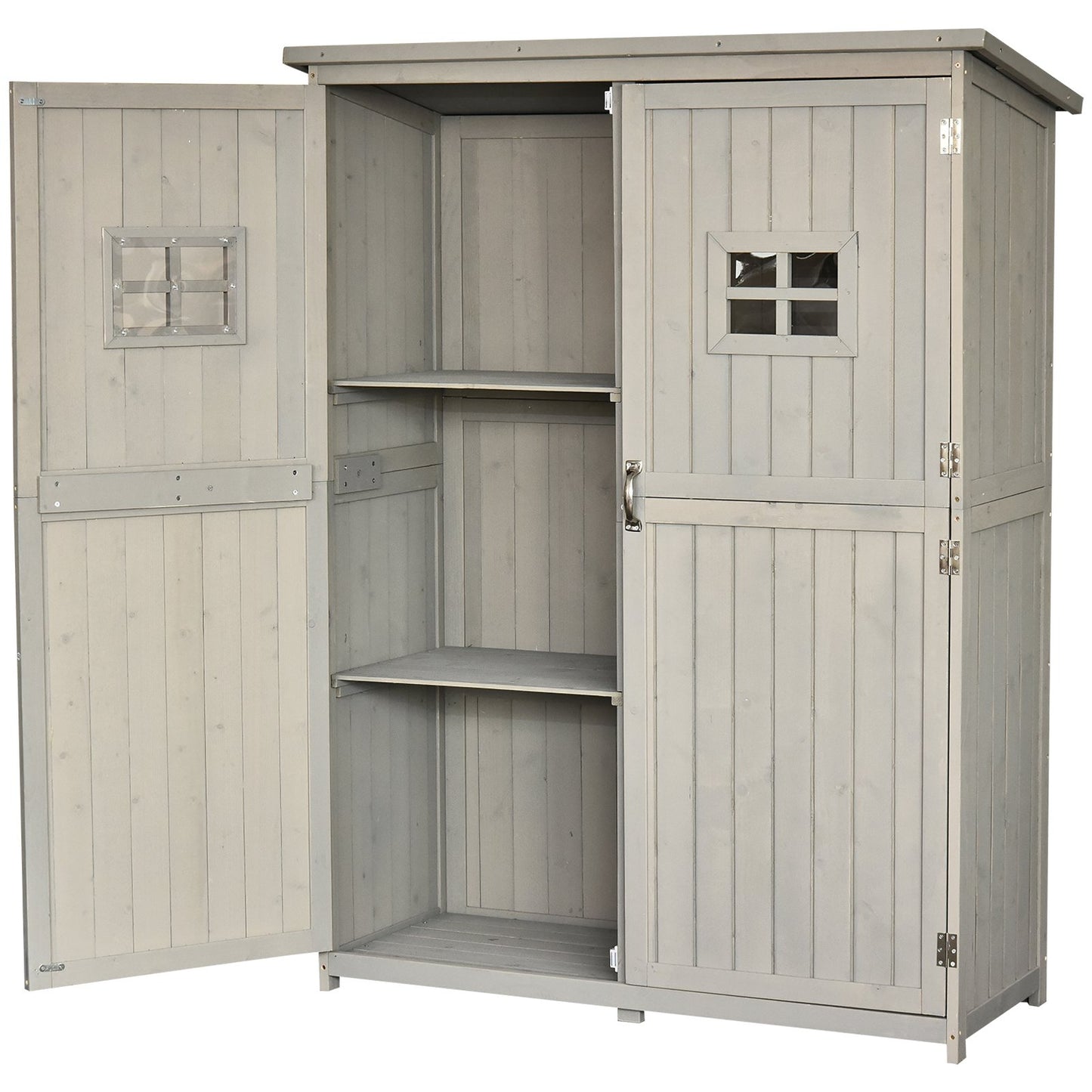 Outsunny 1.64 x 4.1ft Wooden Two Door Garden Shed - Grey