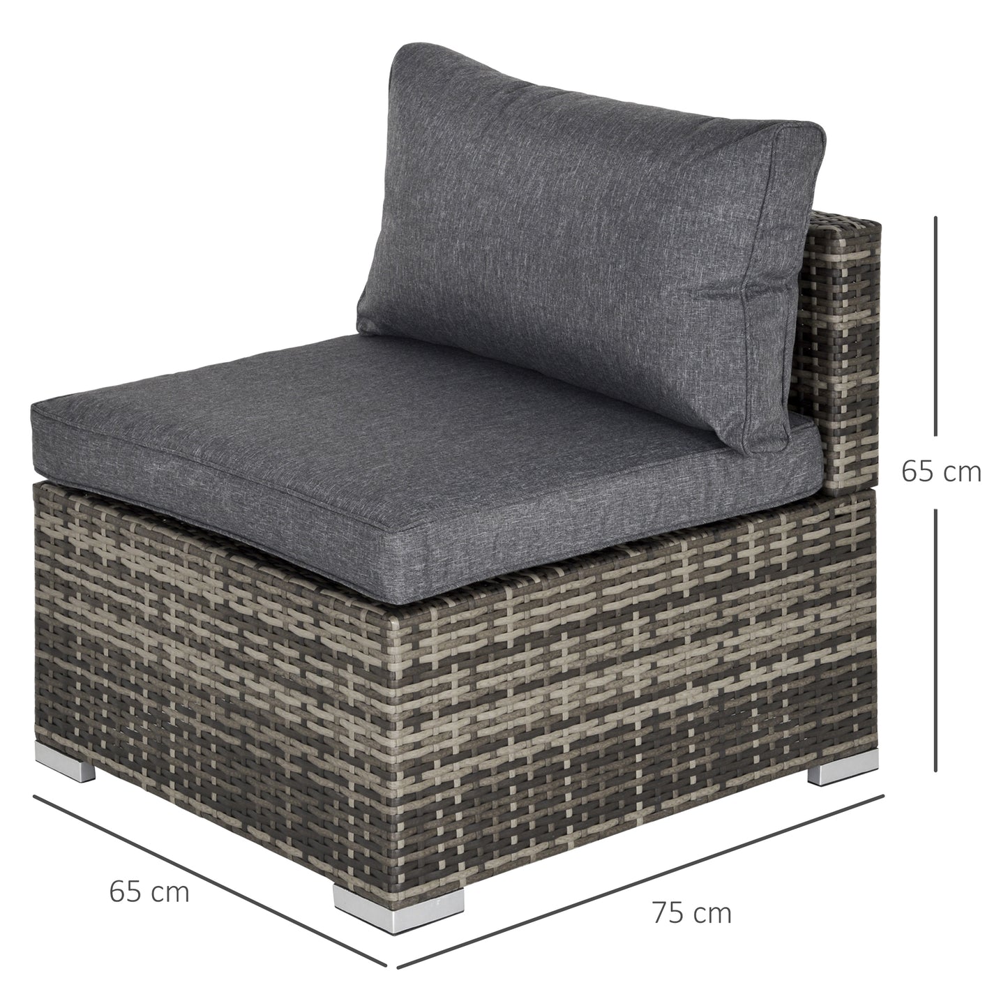Outsunny Outdoor Garden Furniture Rattan Single Sofa with Cushions for Backyard Porch Garden Poolside Deep Grey w/