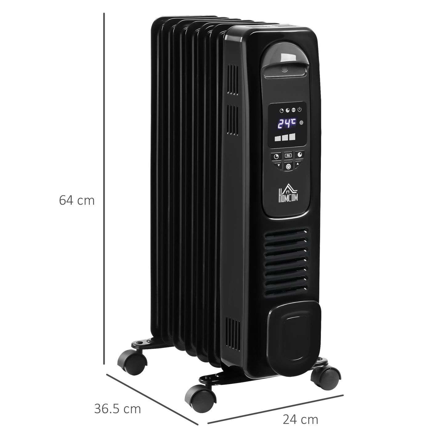 HOMCOM 1630W Oil Filled Radiator, 7 Fin Portable Heater w/ Timer Remote Control Black