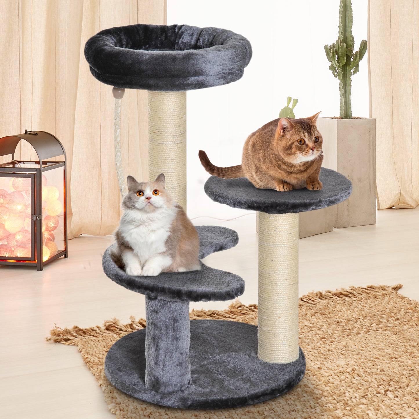 PawHut Cat Tree Kitty Scratcher Kitten Activity Center, Ø40x65H cm-Grey