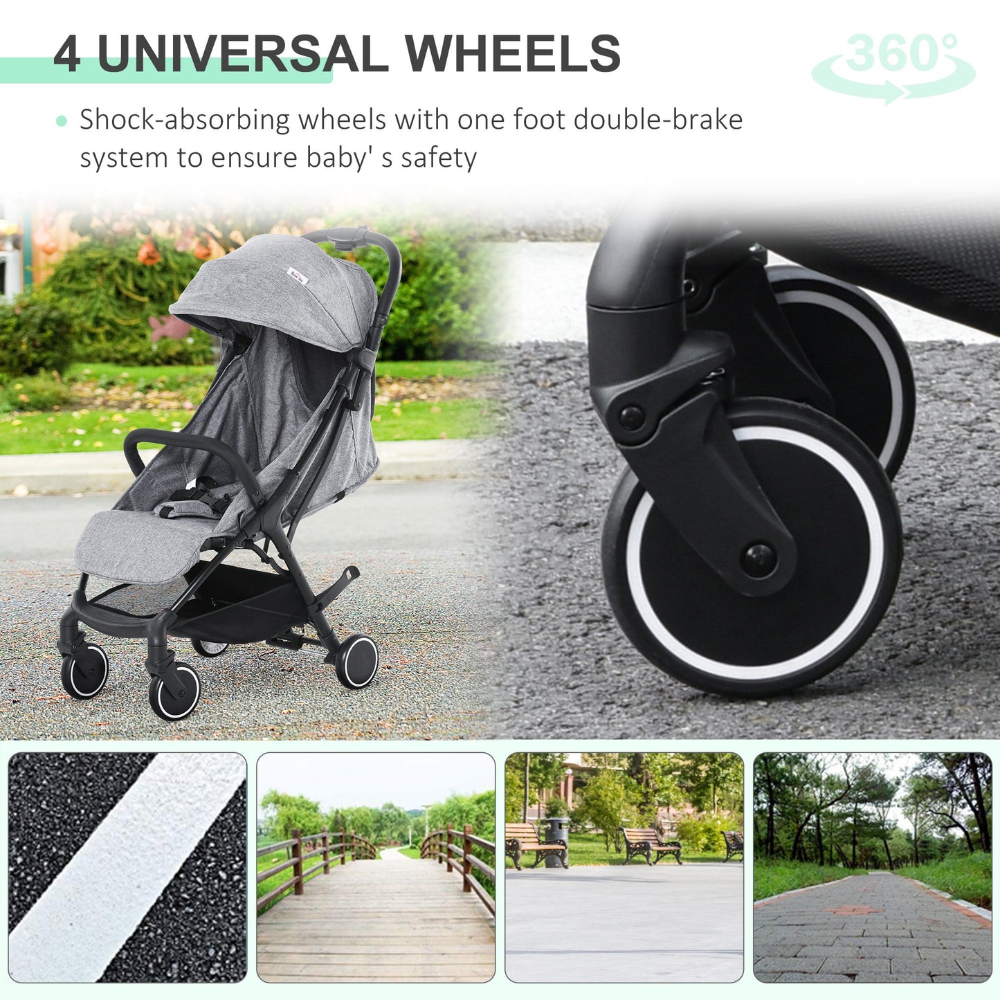 HOMCOM Baby Stroller Five-Point Harness Foldable Pushchair for 0-36 Months Grey