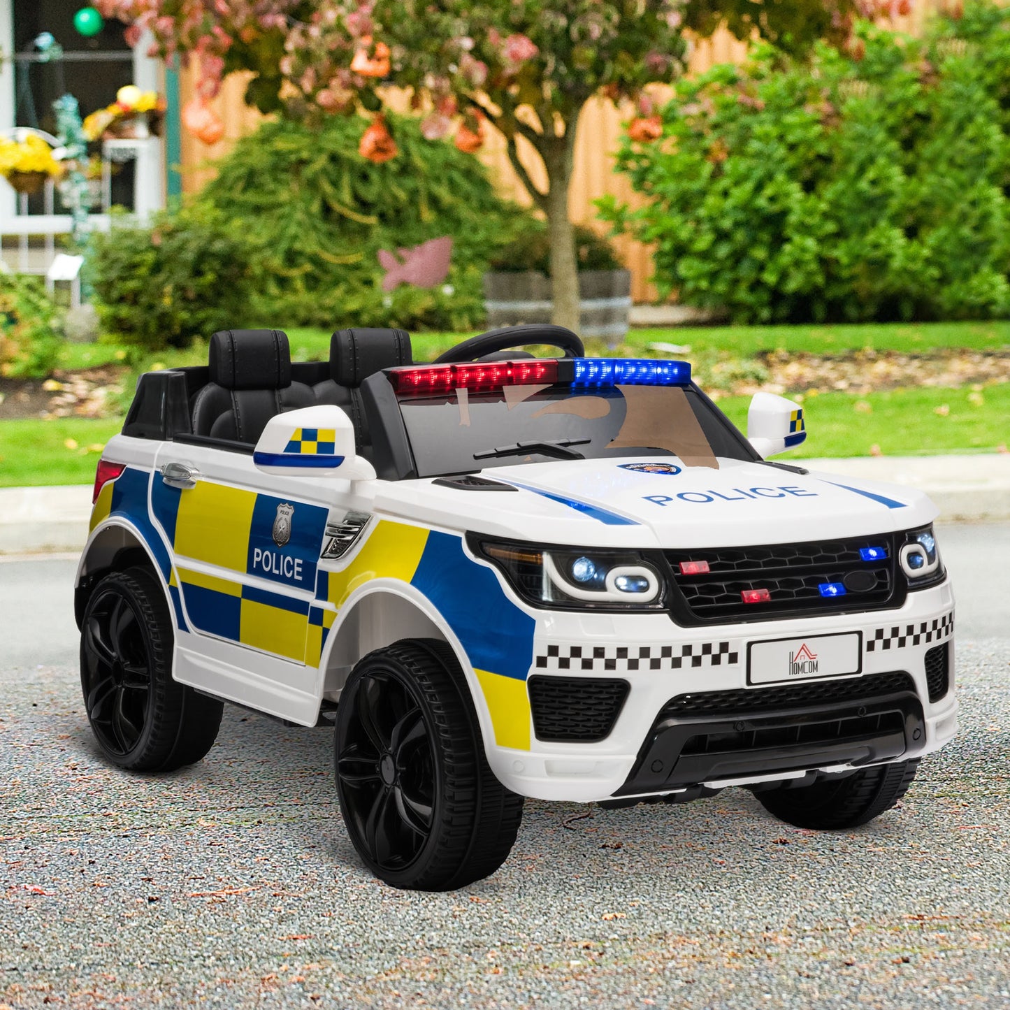 HOMCOM 12V Kid Electric Ride On Police Car w/ Remote Siren Light Bluetooth 3-6 Years