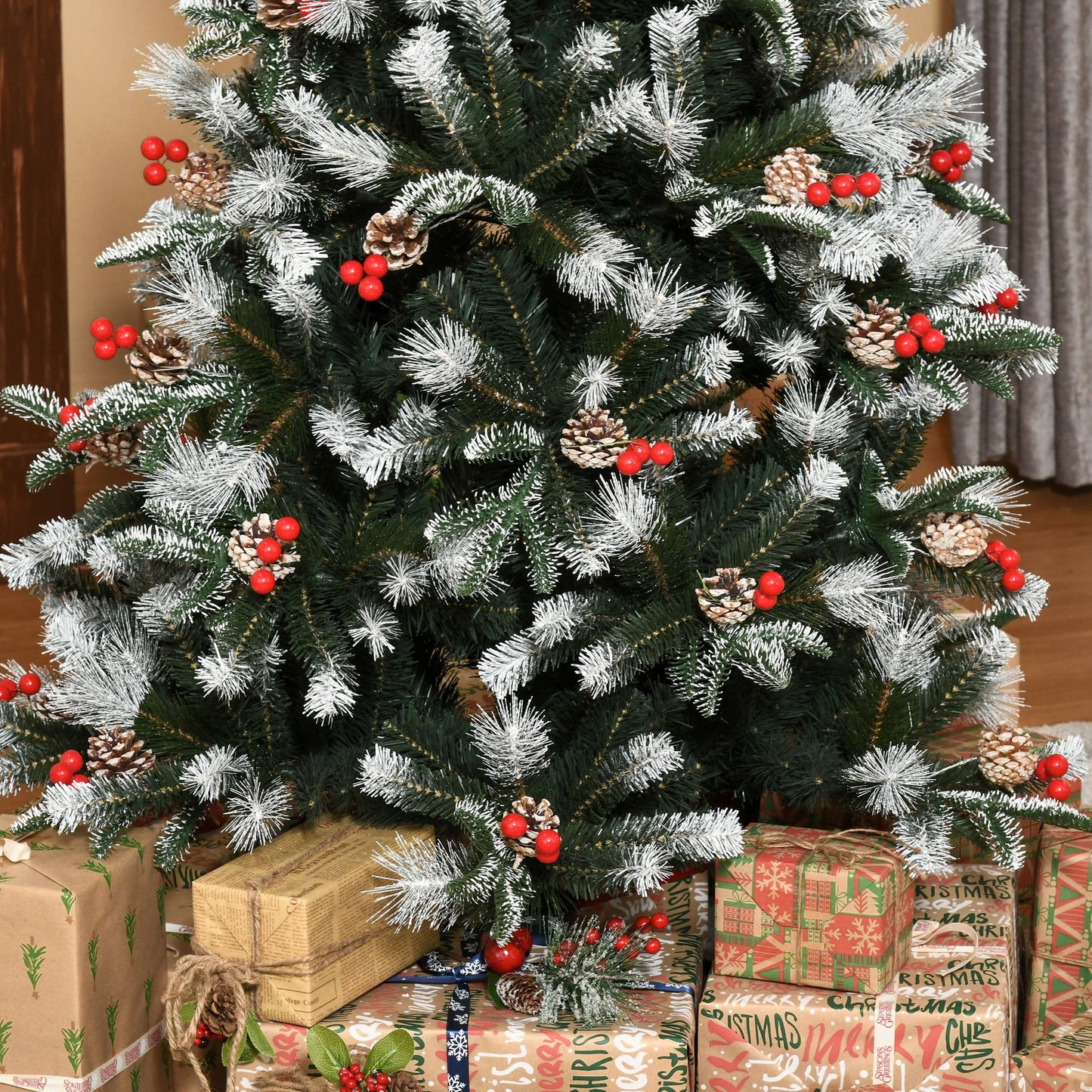 HOMCOM 6FT Artificial Snow Dipped Christmas Tree Xmas Pencil Tree Holiday Decoration