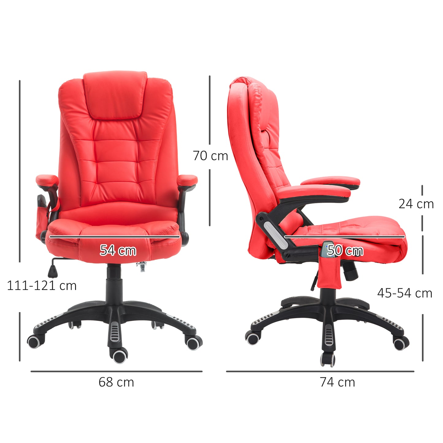 HOMCOM Massage Office Chair High Back PU Leather Massage Office Chair With Tilt and Reclining Function, Red