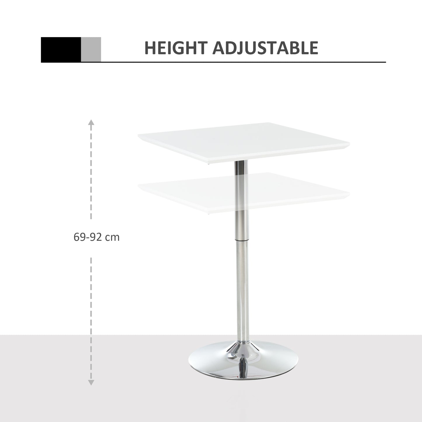 HOMCOM Versatile Bar Table Pub Table Height Adjusted Rectangular Desk Steel Base Durable White