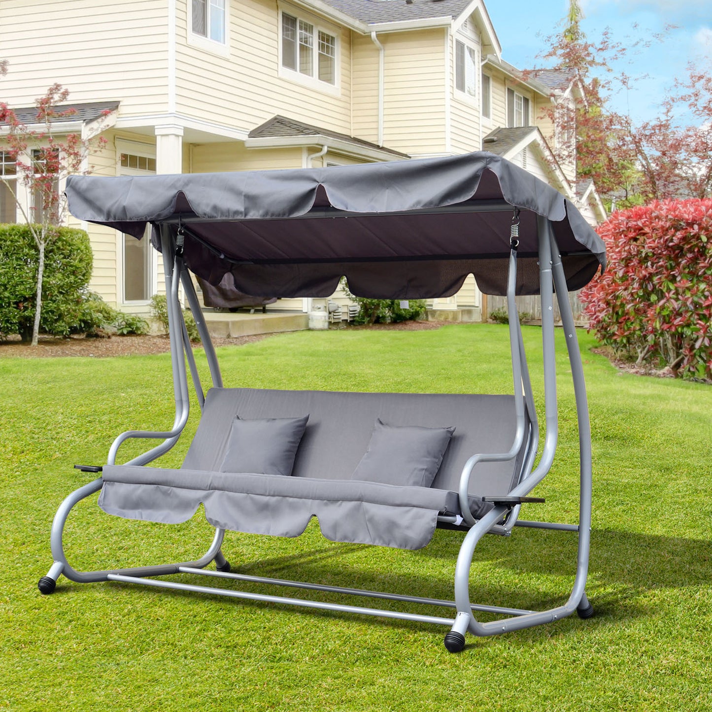 Outsunny 3-Seater Swing Chair W/2 Free Pillows-Grey