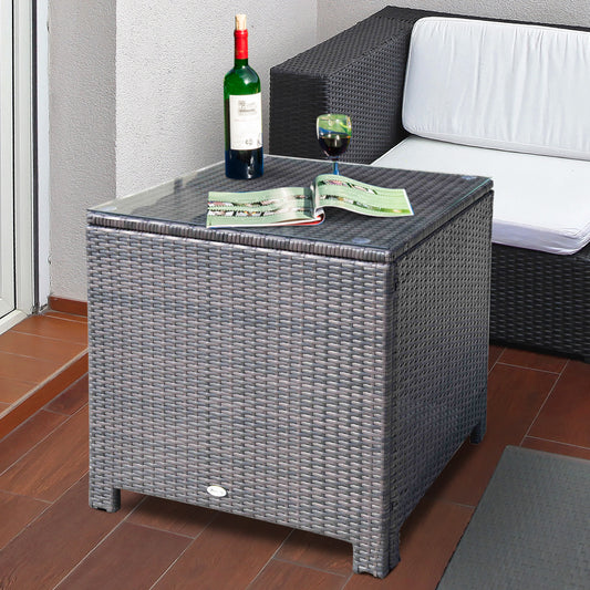 Outsunny Rattan Side Table-Brown