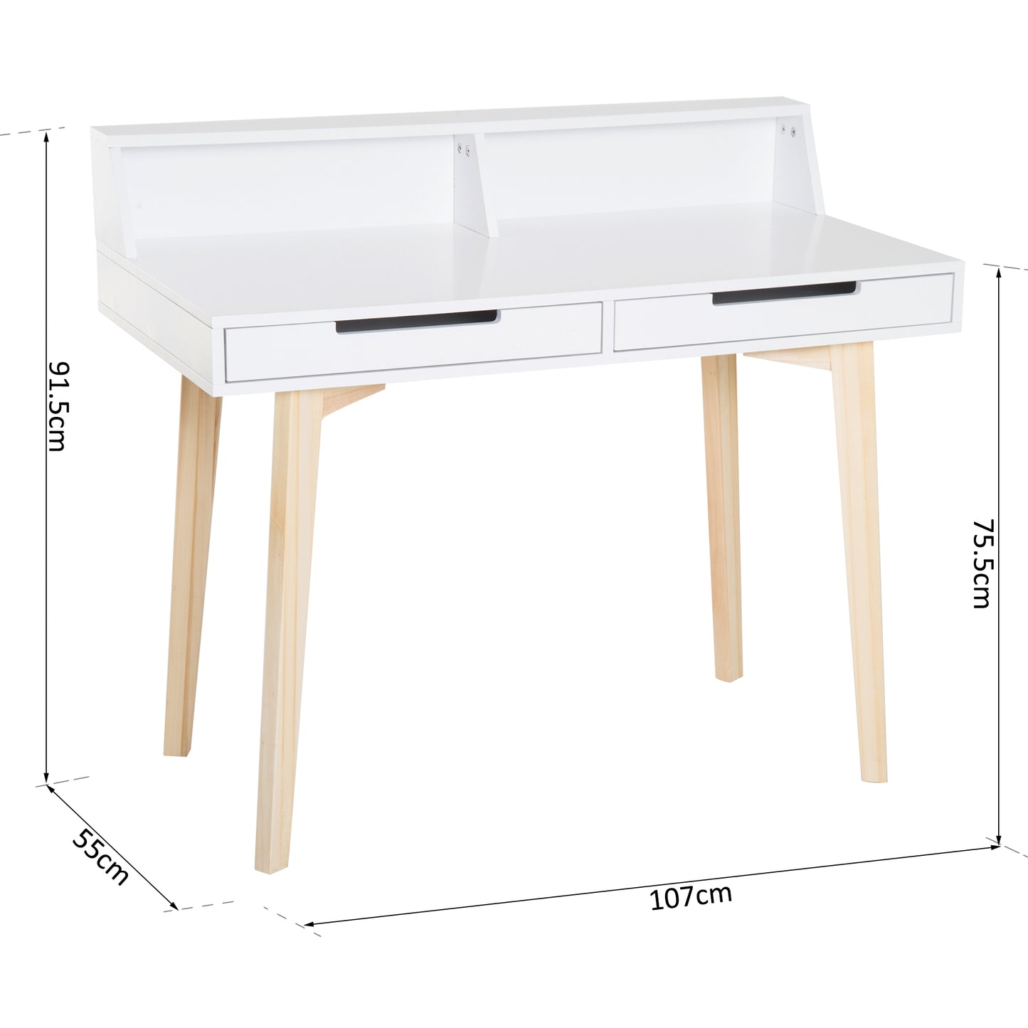 HOMCOM Writing Desk W/Solid Wood Legs-White