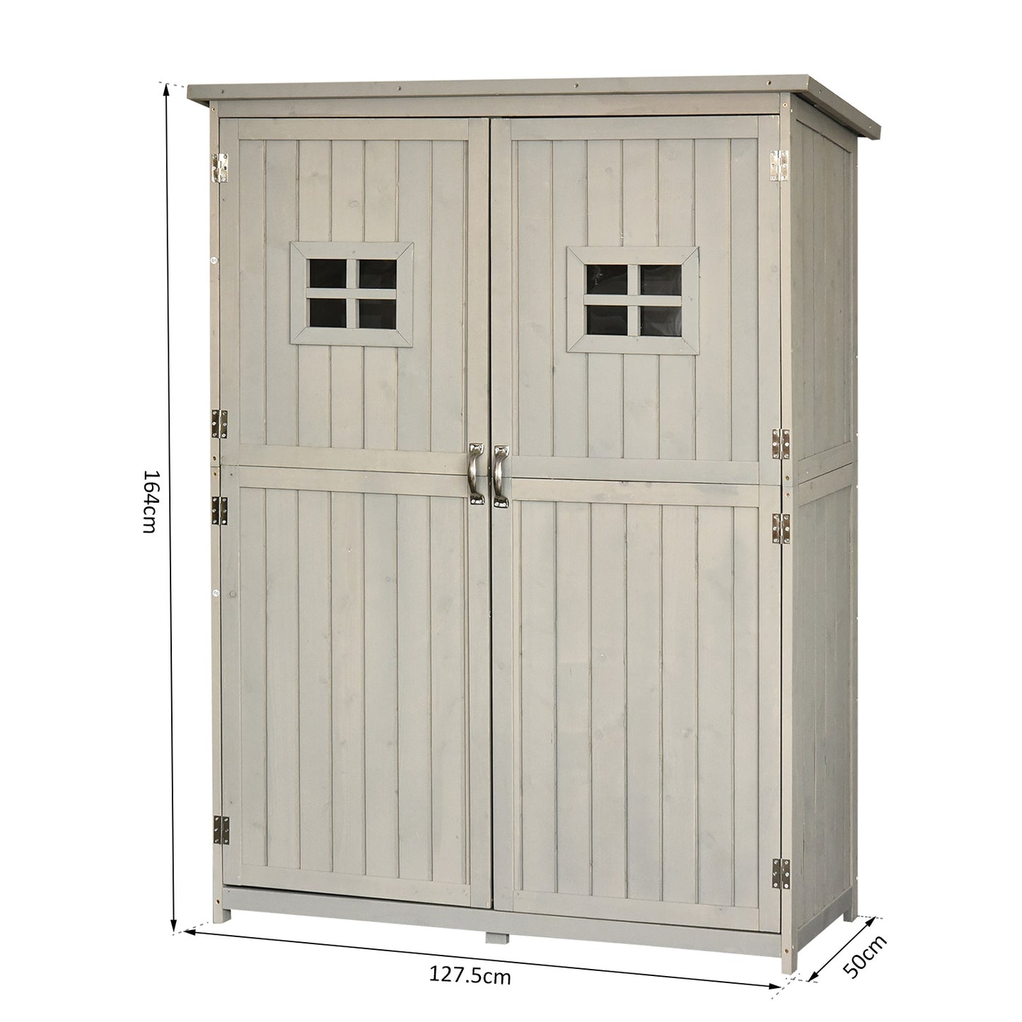 Outsunny 1.64 x 4.1ft Wooden Two Door Garden Shed - Grey