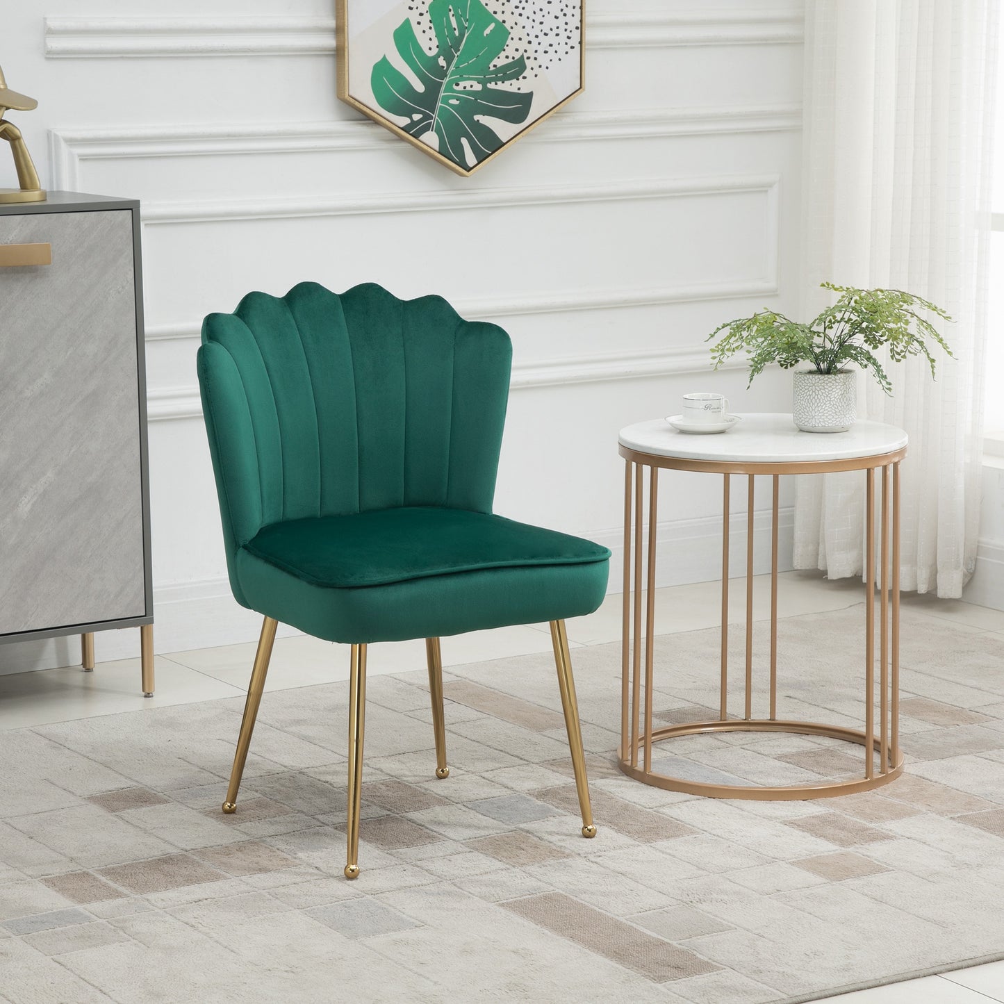 HOMCOM Accent Chair Velvet-Touch Vanity Chair Makeup Chair Golden Metal Legs Green