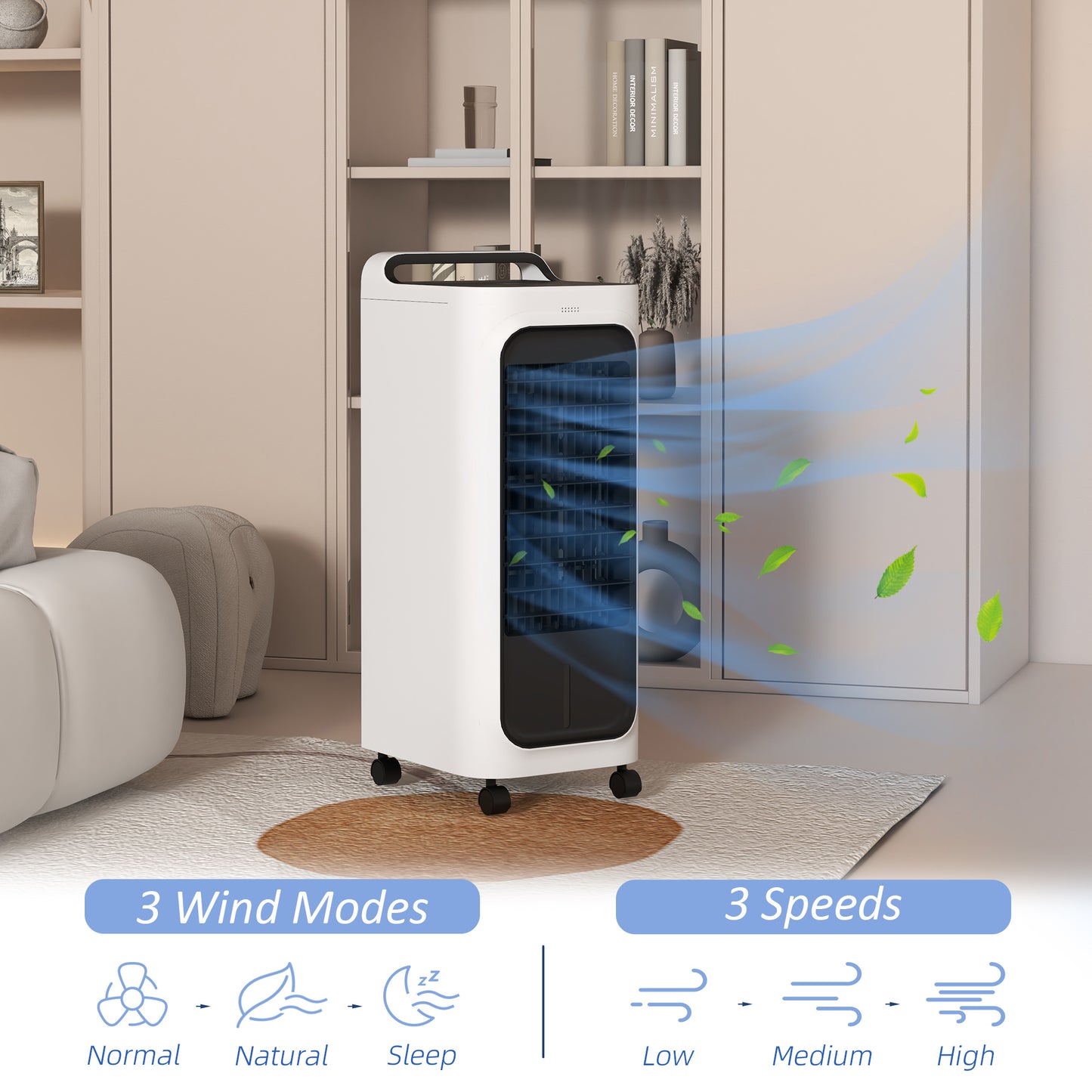 HOMCOM Room Air Cooler with Ice Packs, Ice Cooling Fan Water Conditioner Humidifier Unit with Remote, Timer, Oscillating