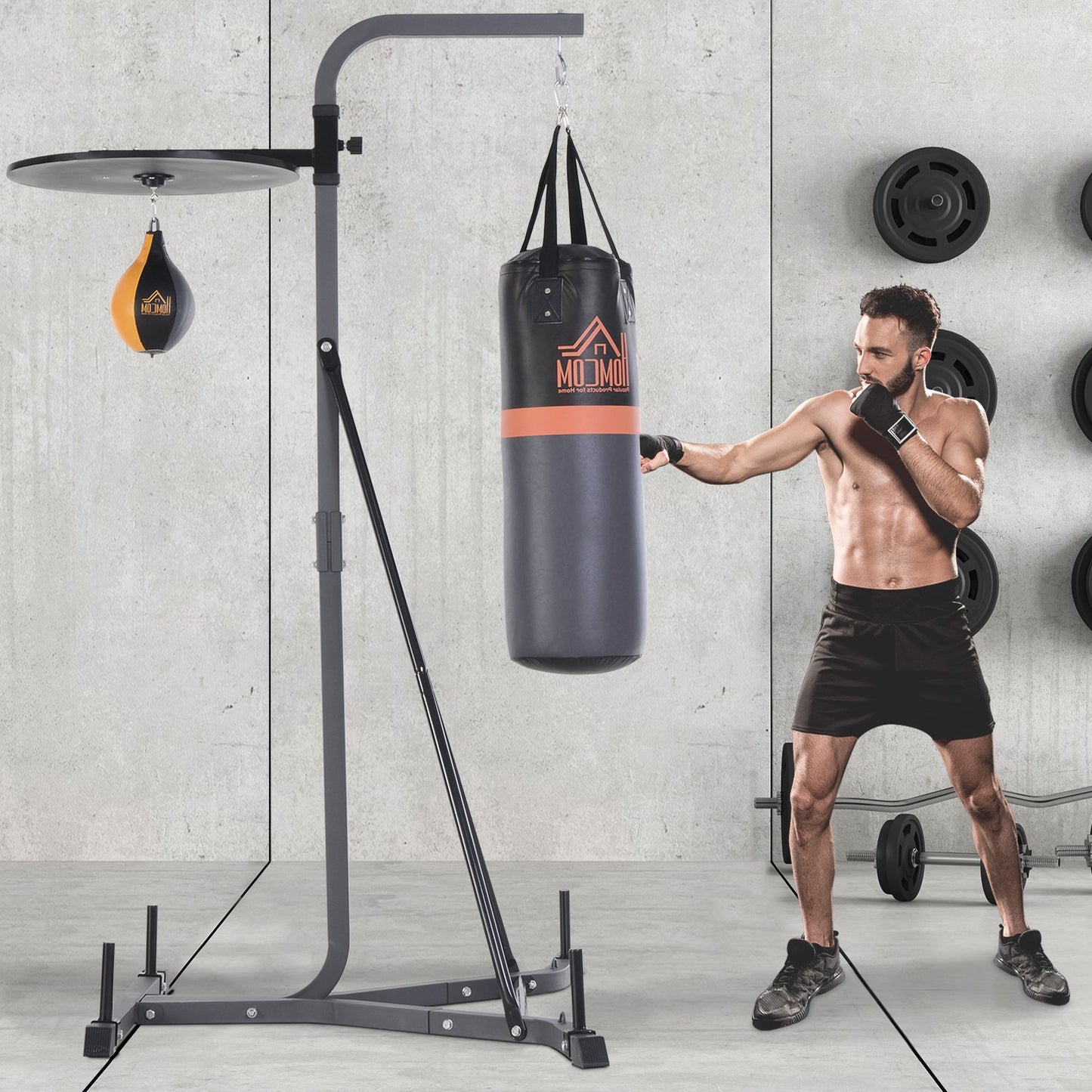 HOMCOM Freestanding Duo Punch Training Punchbag Sandbag  Adjustable Height Home Agility Training Steel Frame