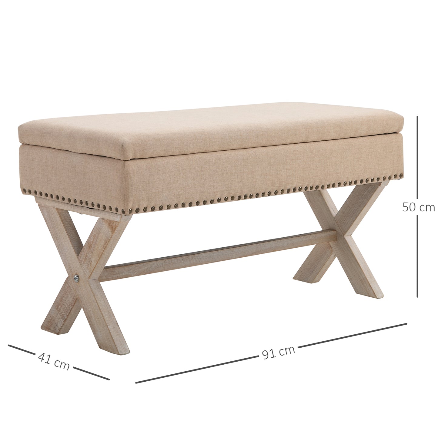 HOMCOM Storage Ottoman Bench Footstool Ottoman Polyester Upholstered Beige