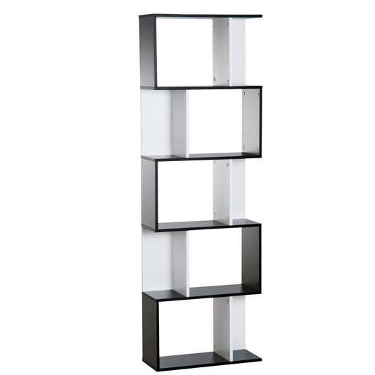 HOMCOM 5-tier S Shape Bookcase, Particle Board-White/Black