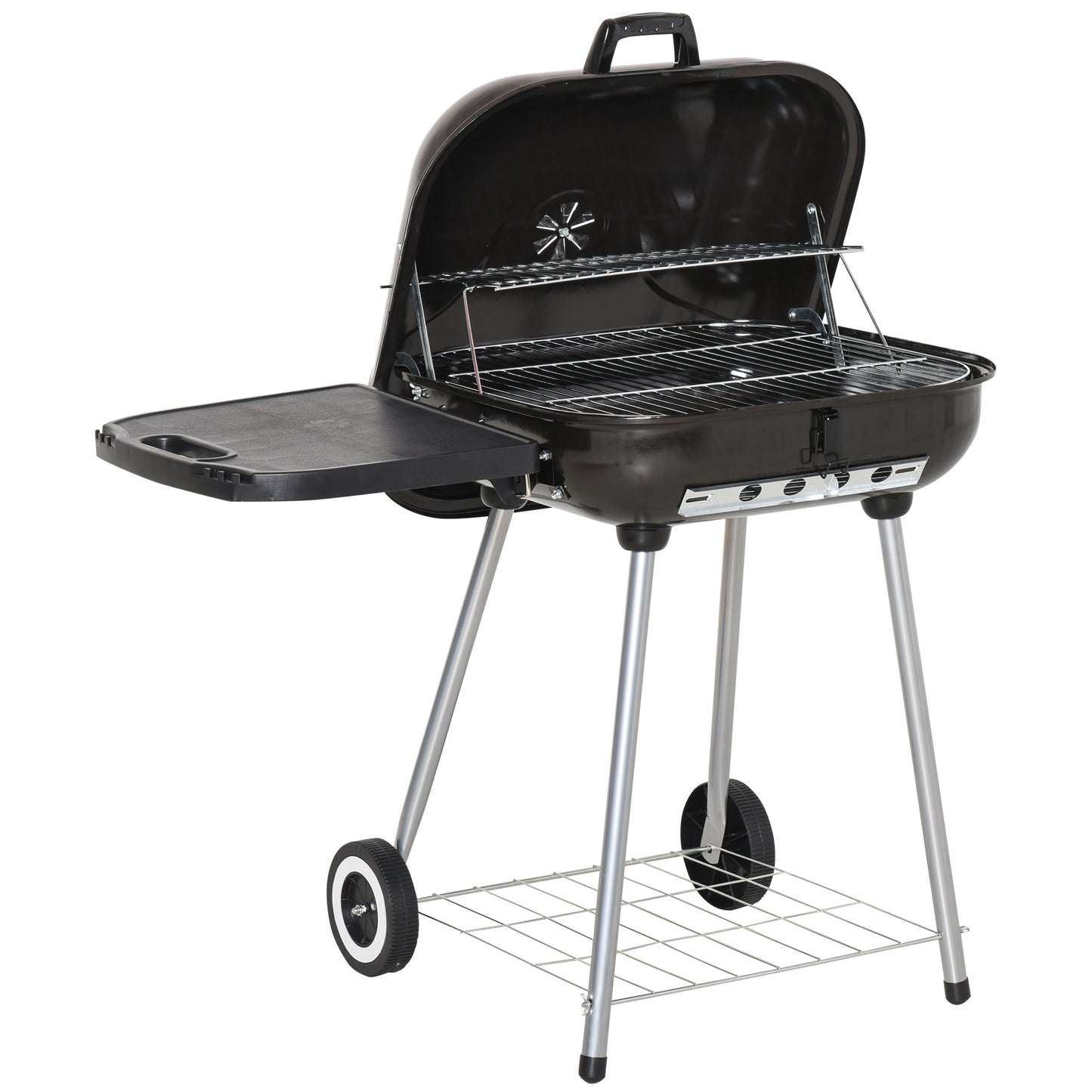 Outsunny Portable Charcoal Grill, 96Lx60Wx83Hcm/62x60Wx82Hcm, Metal-Black