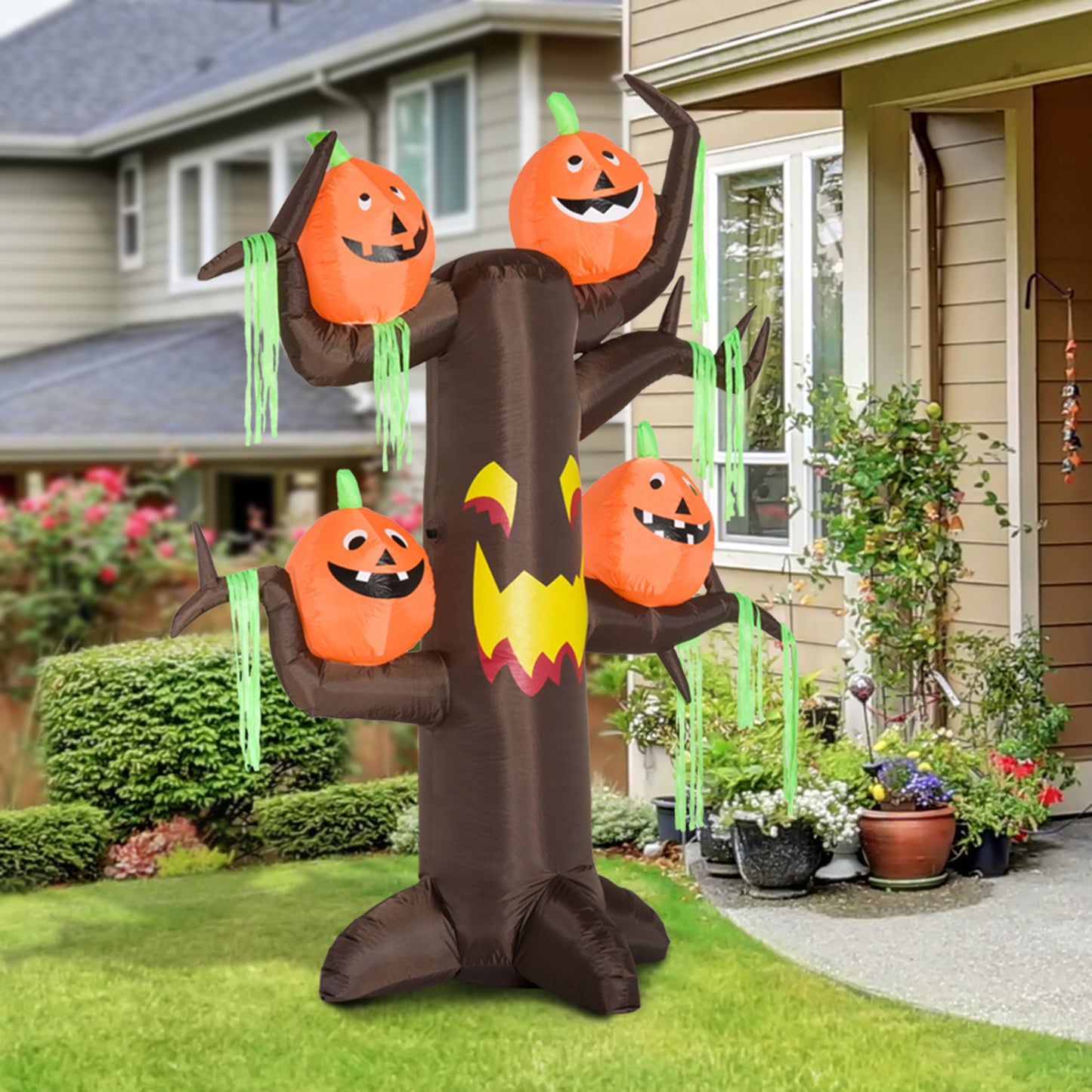 HOMCOM Halloween Inflatable Decoration Ghost Tree, 2.4m, 6 LED lights