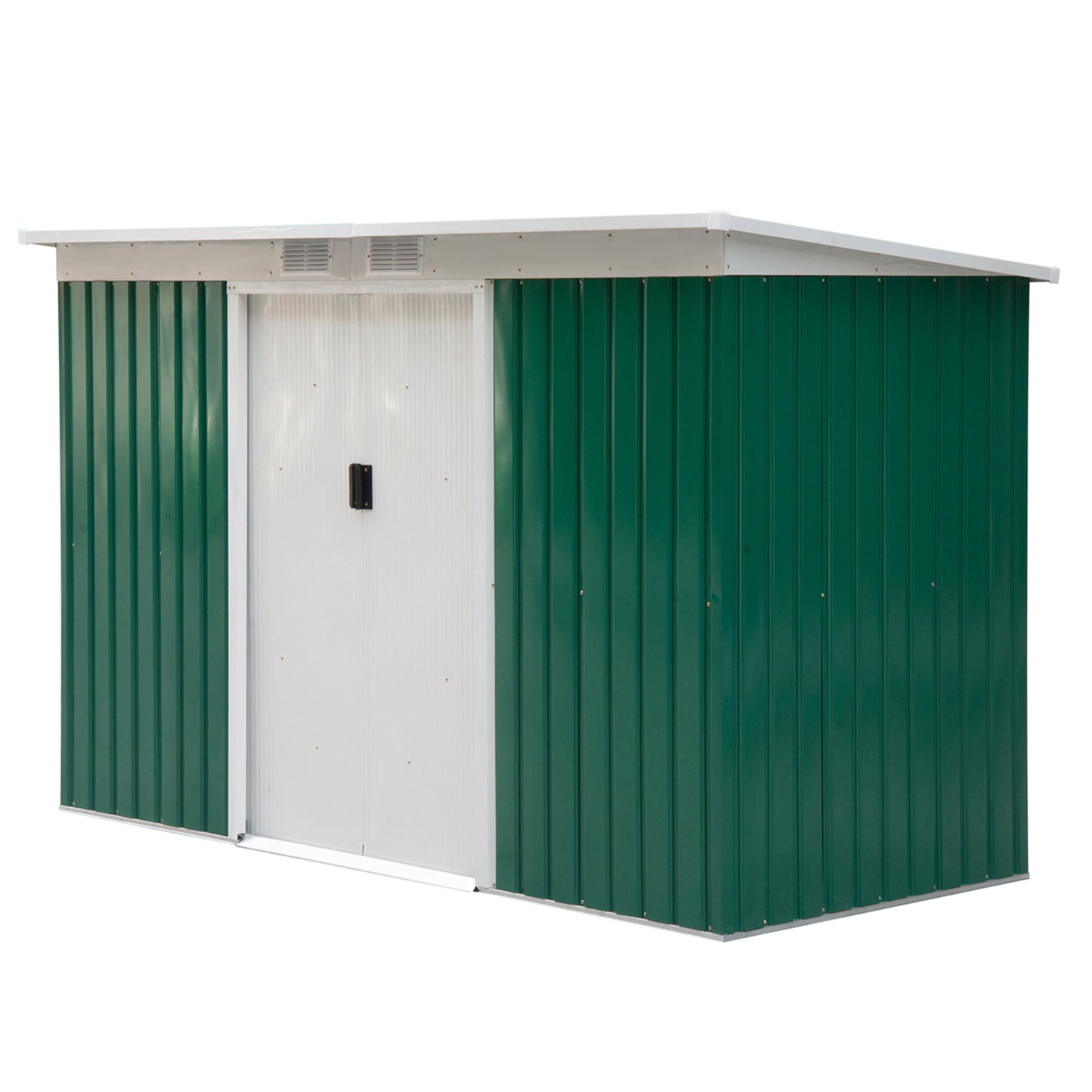 Outsunny 4.2 x 9ft Corrugated Steel Garden Shed & Foundation - Green