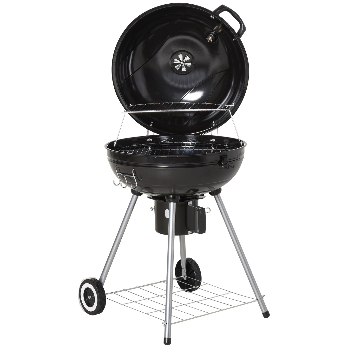 Outsunny Portable Kettle Charcoal Grill W/Wheels, 57Lx63Wx94H cm-Black/Silver