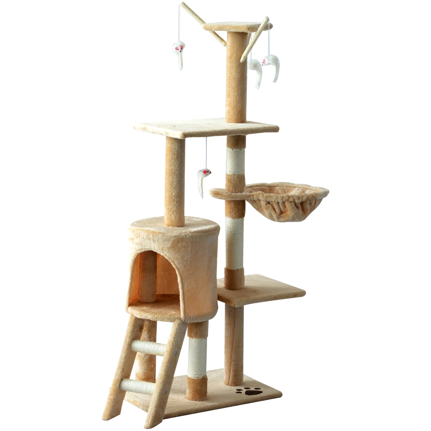 PawHut Cat Scratching Post 5-tier Tall Beige Condo Kitty Activity Centre Scratcher Climbing Tree with Toys Beige