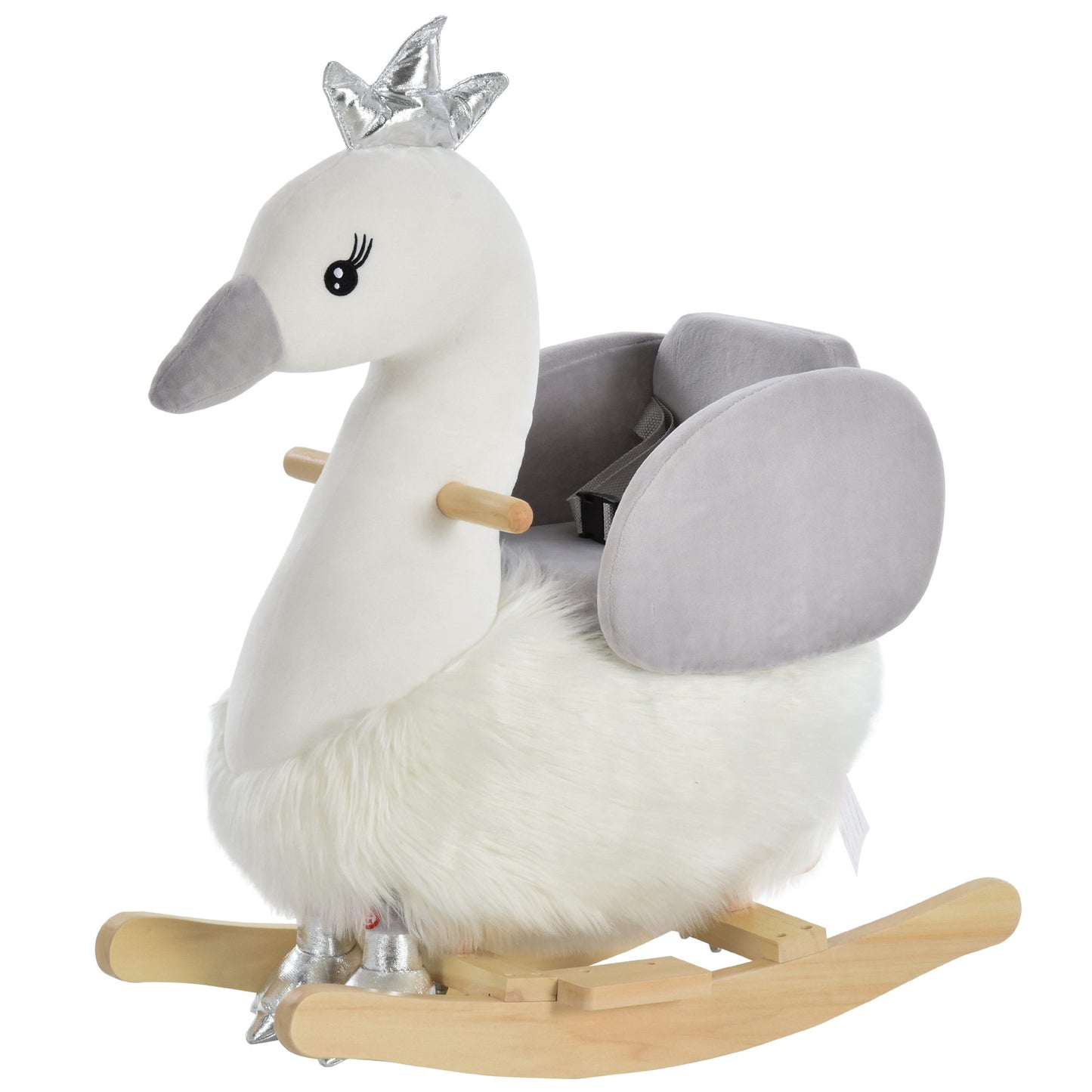 HOMCOM Toddlers Swan Plush Rocking Ride On w/ Sound White/Grey