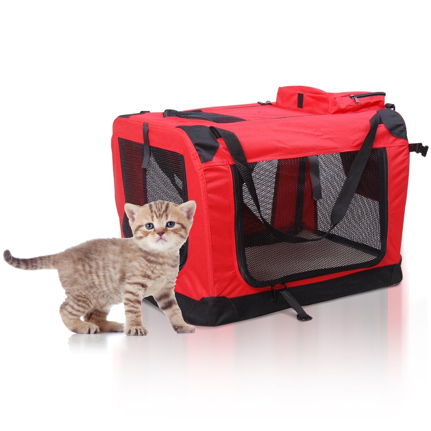 PawHut Small Pets PVC Oxford Cloth Travel Carrier w/ Mesh Windows Red