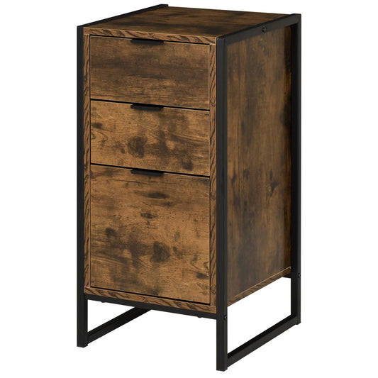 HOMCOM Particle Board 3-Tier Industrial Chest of Drawers Brown
