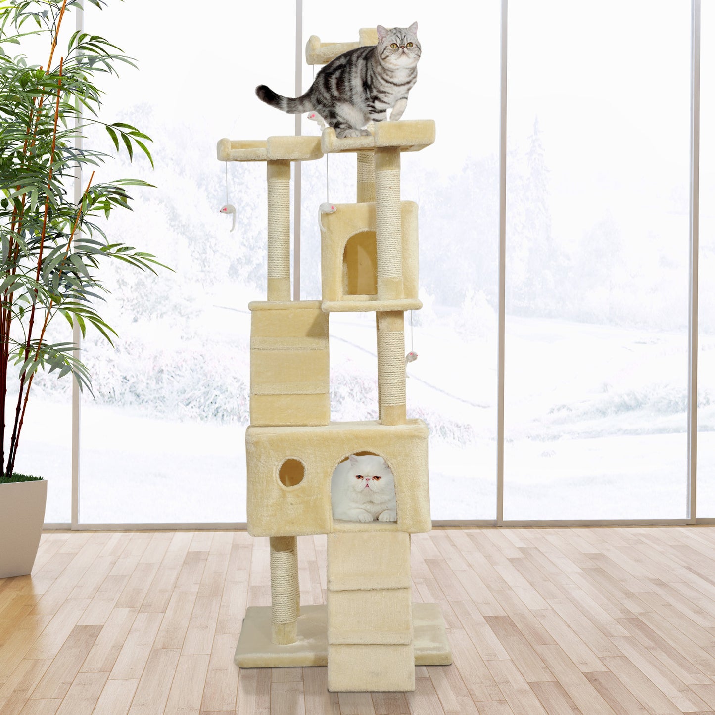 PawHut Cat Tree Scratching Post 27L x 27W x 28.5H cm-Beige