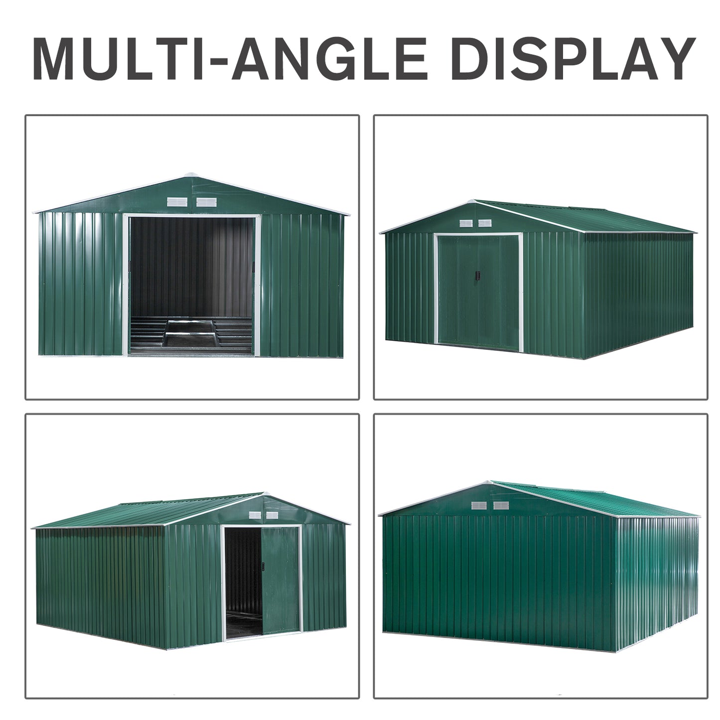 Outsunny 12.5 x 11.1ft Steel Sliding Door Storage Shed - Green