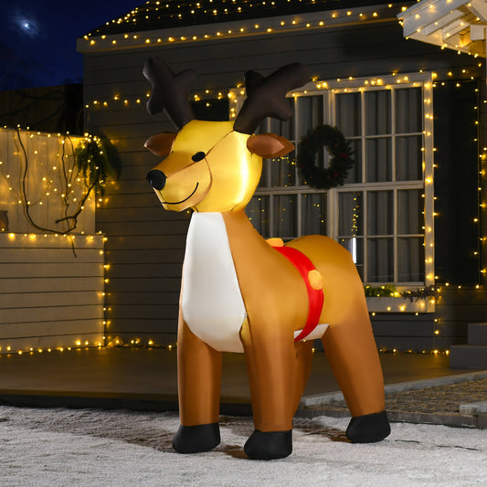 HOMCOM Lighted Christmas Inflatable Reindeer Blow Up Outdoor Decoration for Garden