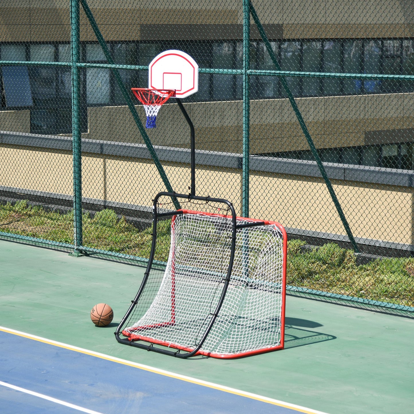 HOMCOM Plastic 3-in-1 Sports Football Net Goal & Basketball Hoop Red/Black