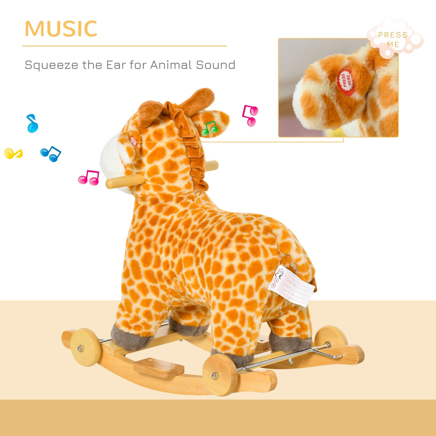 HOMCOM 2-IN-1 Kids Plush Ride-On Rocking Gliding Horse Giraffe-shaped for Child Yellow