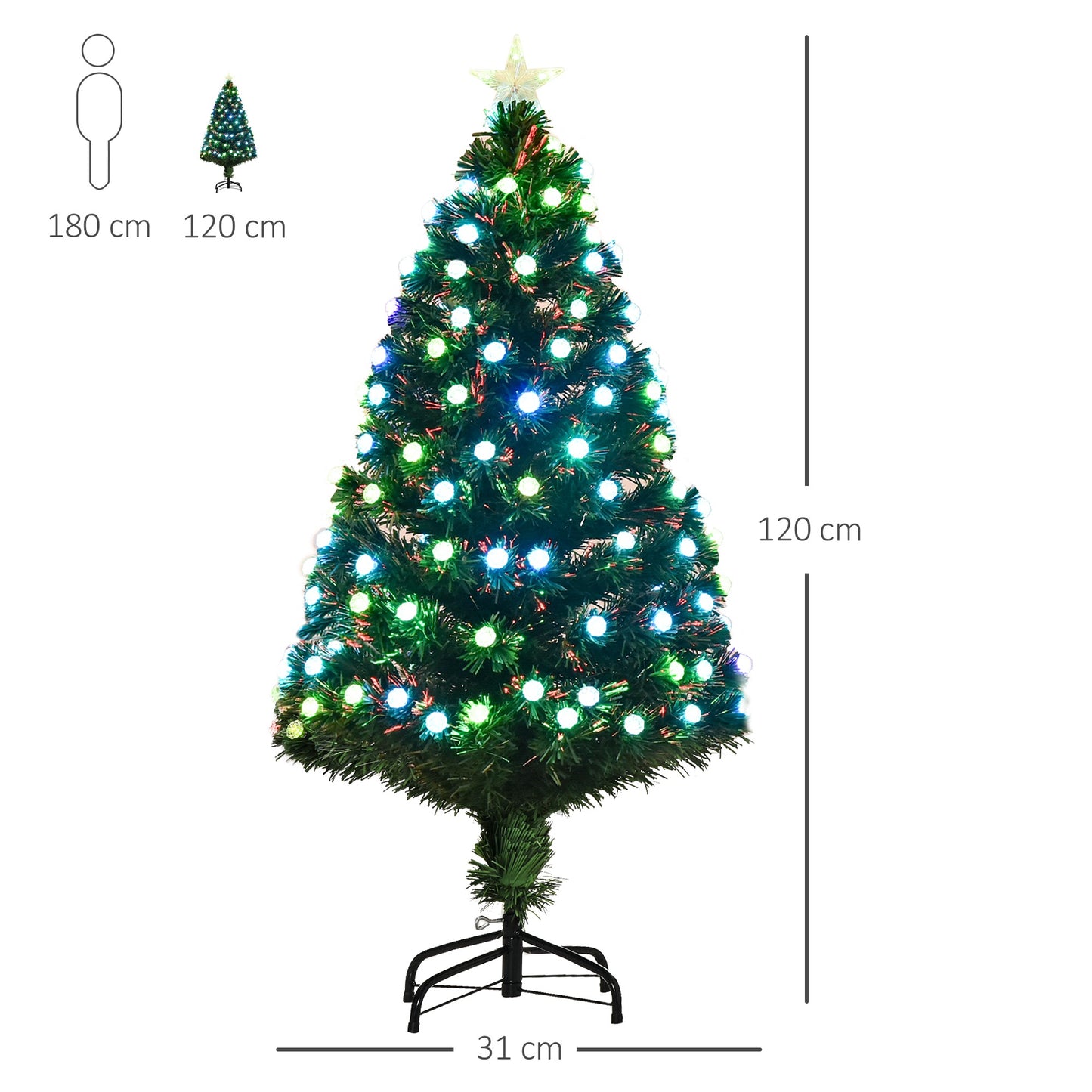 HOMCOM 5FT Artificial Christmas Tree W/Vase Base, W/LED Lights-Green