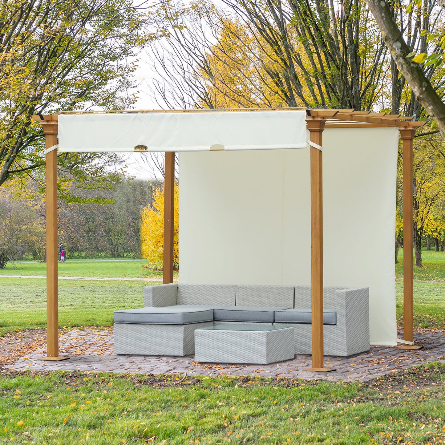 Outsunny Steel Frame Retractable Outdoor Garden Pergola Beige