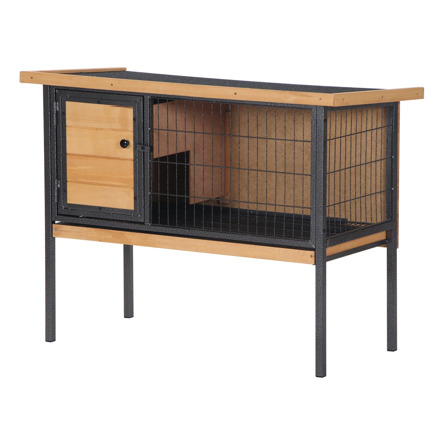 PawHut Wooden Rabbit Hutch Elevated Pet Cage with Slide-Out Tray Outdoor Natural