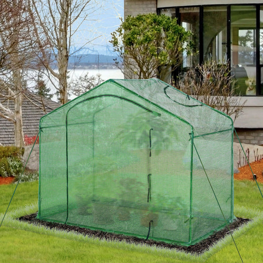 Outsunny 3.4x5.9ft Walk-In Greenhouse Outdoor Garden Plant Shelter w/ Steel Frame Window