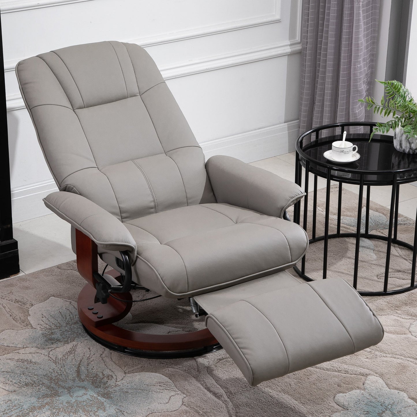 HOMCOM PU Leather Armchair Ergonomic Office Recliner Sofa Chair Plush Lounger Grey