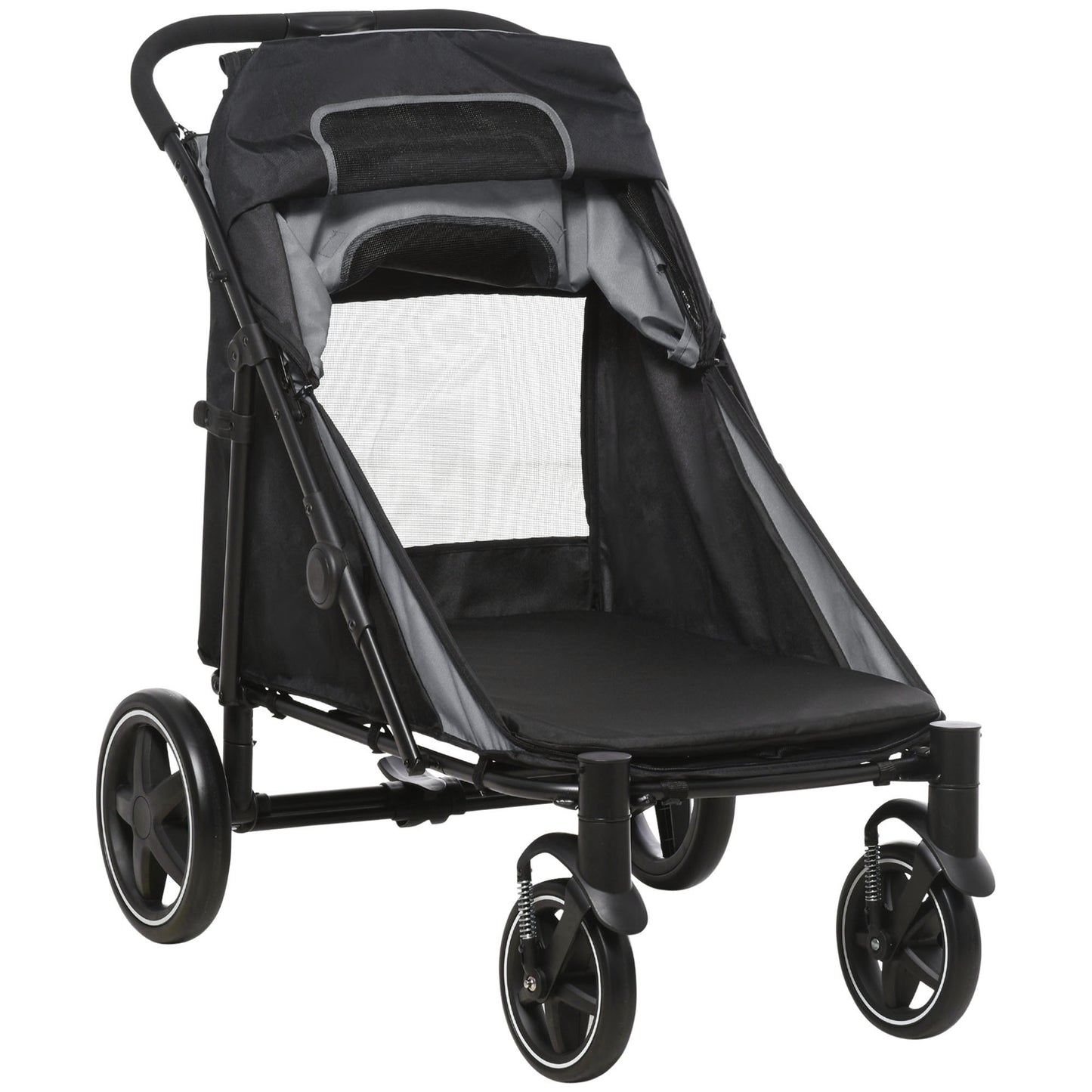 PawHut Foldable Pet Stroller with Universal Wheels Shock Absorber for Medium and Large Dogs Grey
