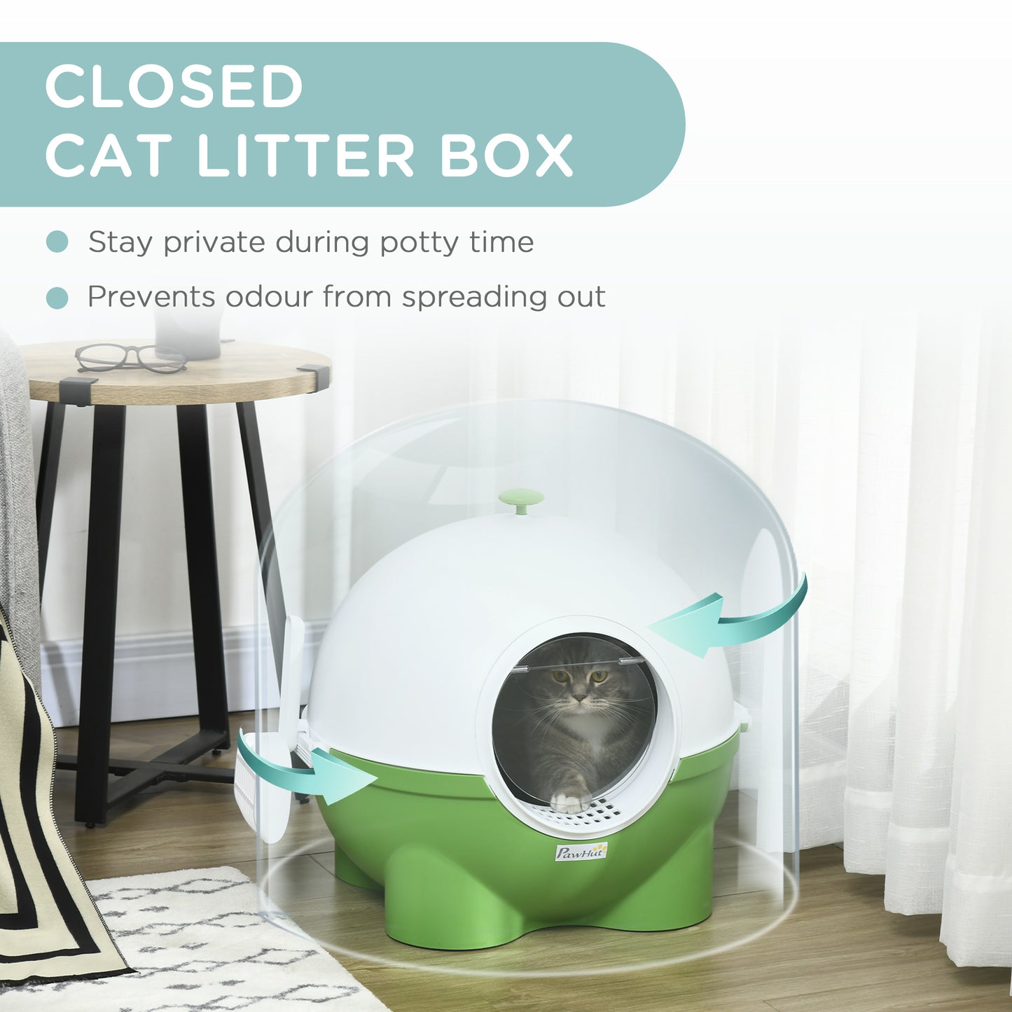 PawHut Large Cat Litter Box, with Scoop, Front Entrance, 53 x 51 x 48cm -Green