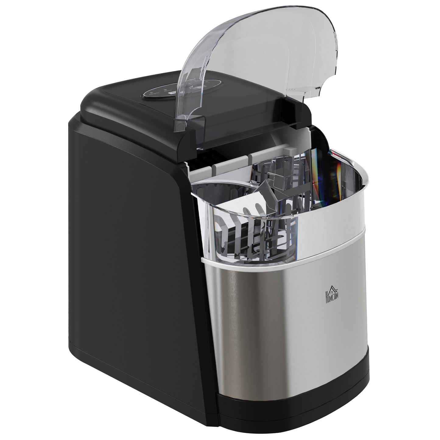 HOMCOM Ice Maker Machine Countertop, 12Kg in 24 Hrs, 9 Cubes Ready in 6-12Mins, Portable Ice Cube Maker with 2 Ice Cube Sizes, Self-Cleaning, Ice Scoop and Basket for Home, Kitchen, Party