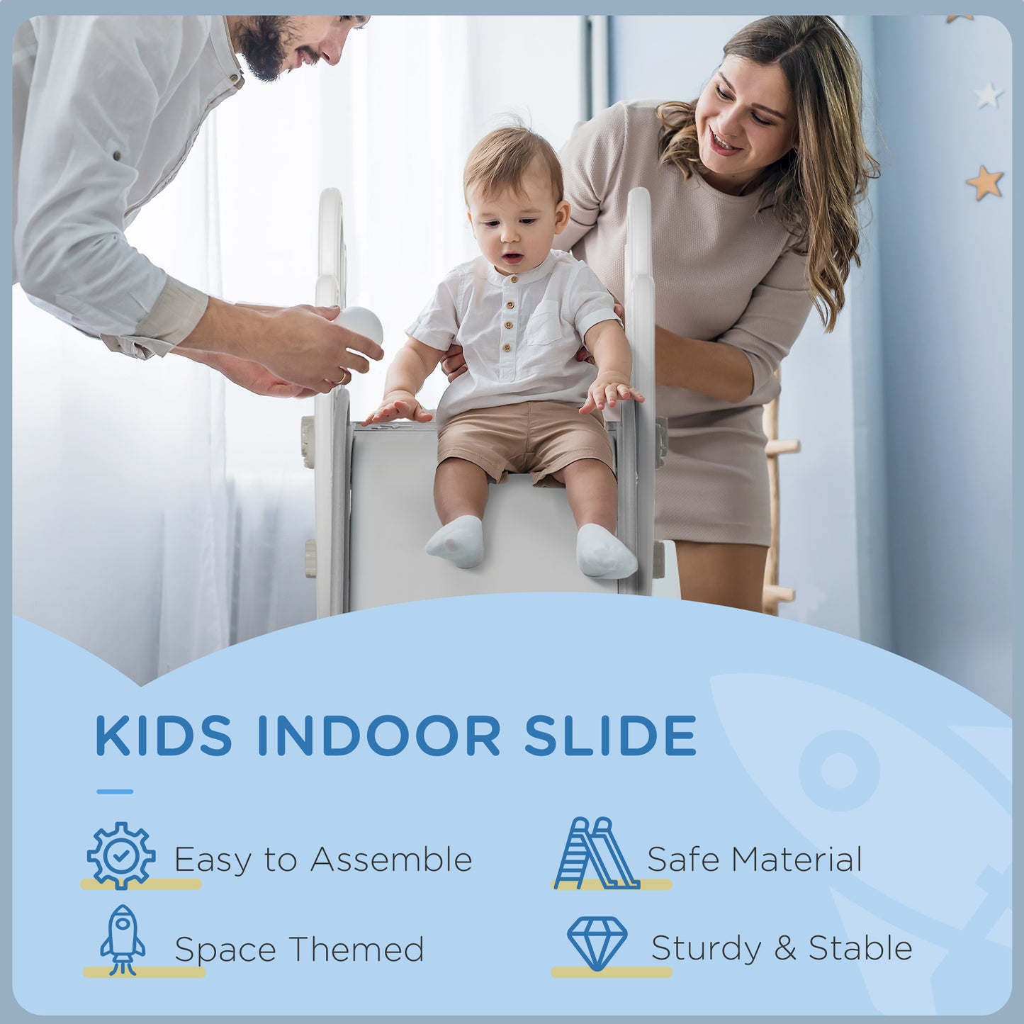 AIYAPLAY Space-Themed Baby Slide Freestanding Slide for Kids, for Ages 1.5-3 Years - Grey