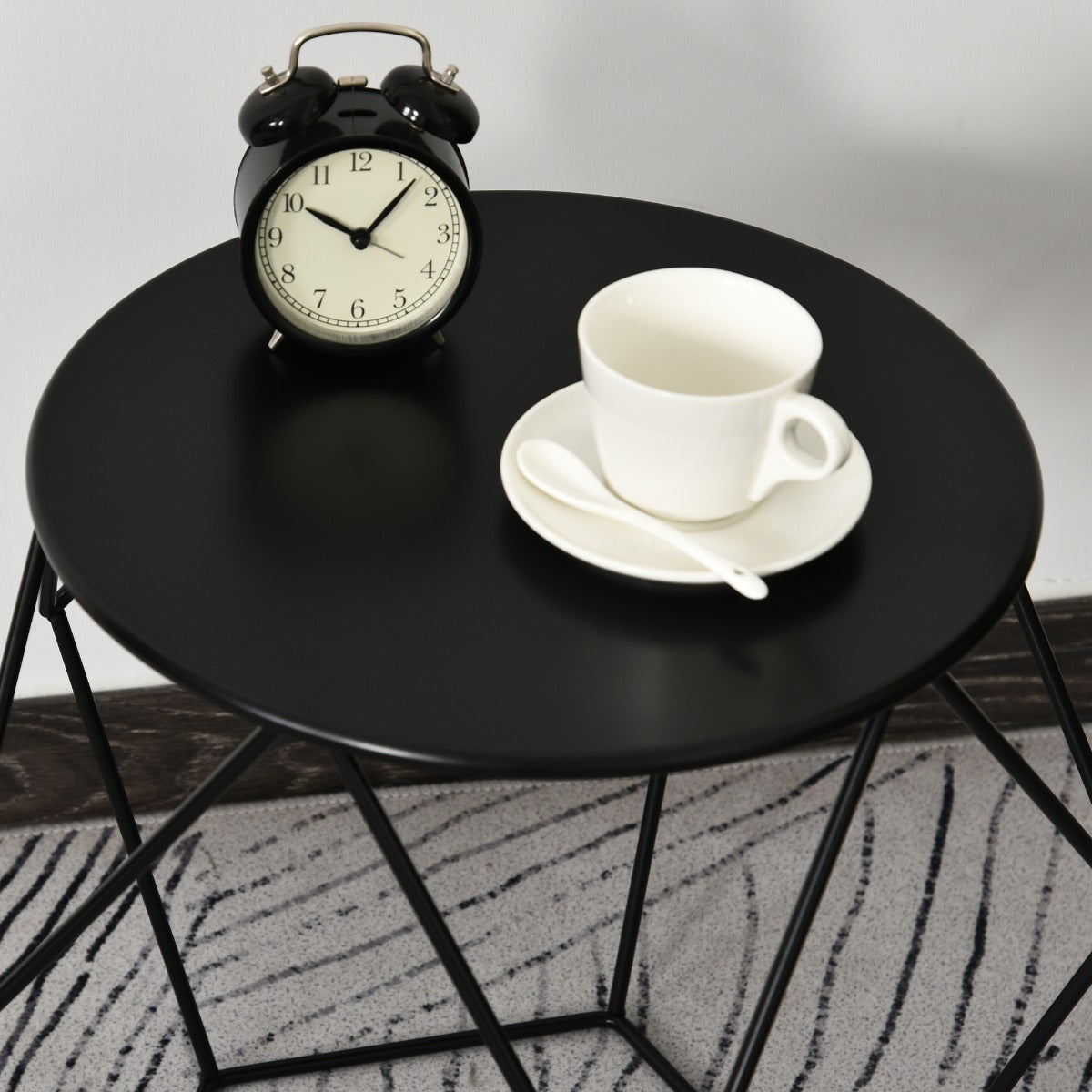 HOMCOM Steel Minimalist Pentagon Shaped Round Coffee Table Black